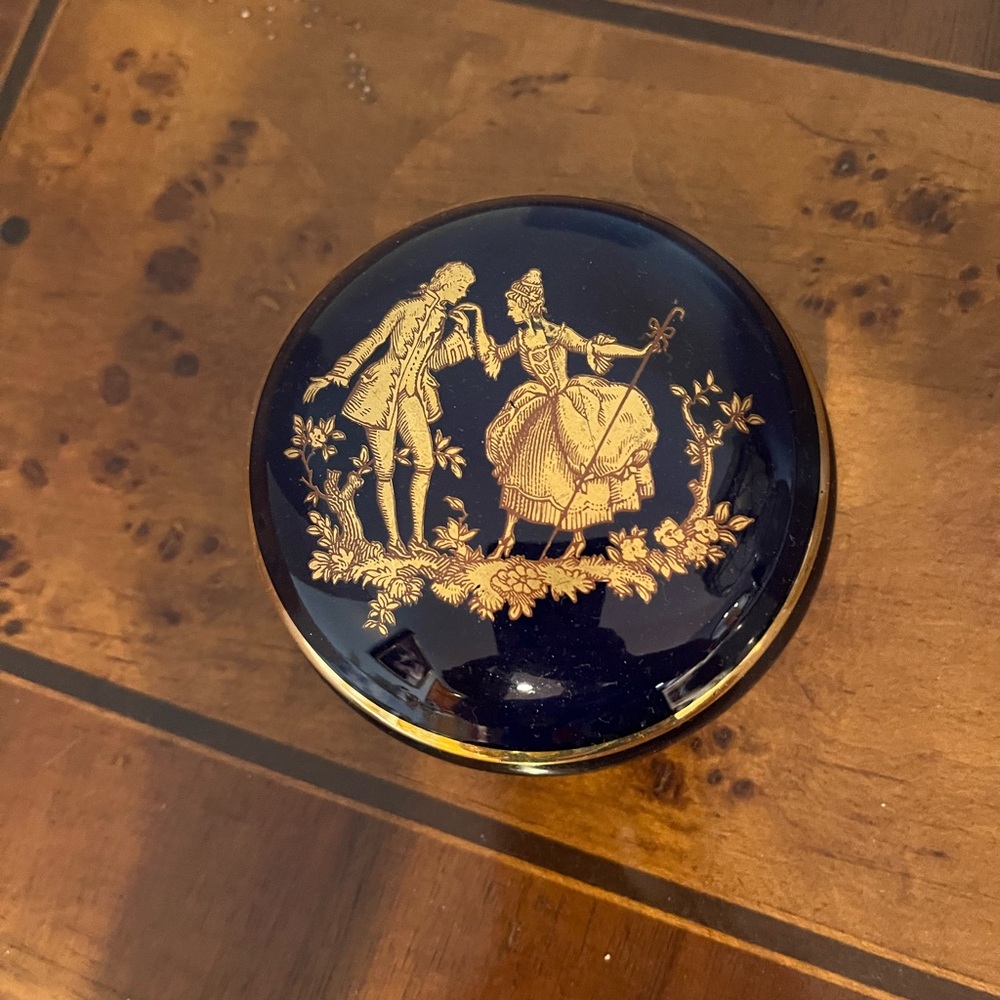 Limoge Vintage Navy and Gold Decorative Trinket Box